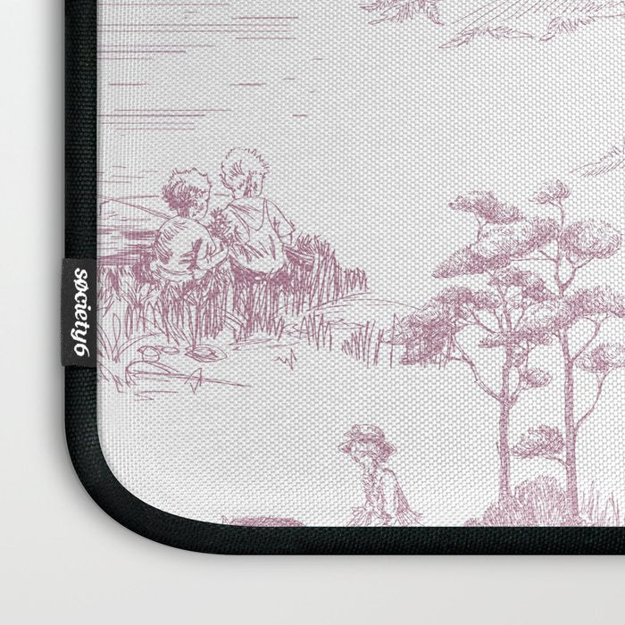 Toile de Jouy French Vintage Rose Lilac Blush & White Laptop Sleeve Gallery Image 3