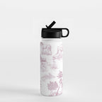 Toile de Jouy French Vintage Rose Lilac Blush & White Water Bottle Gallery Image 1