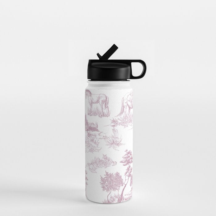 Toile de Jouy French Vintage Rose Lilac Blush & White Water Bottle Gallery Image 1
