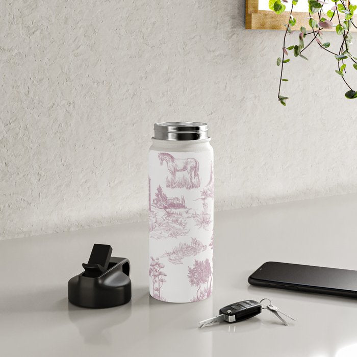 Toile de Jouy French Vintage Rose Lilac Blush & White Water Bottle Gallery Image 4
