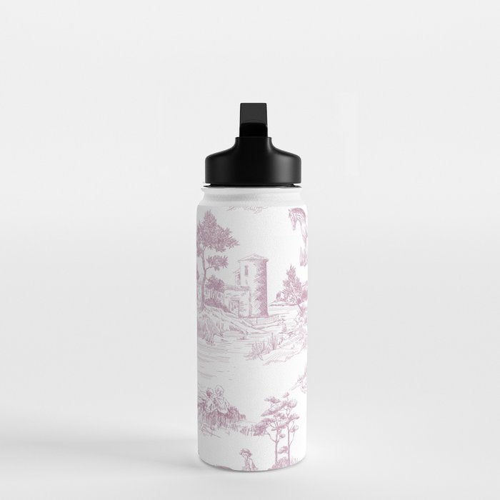 Toile de Jouy French Vintage Rose Lilac Blush & White Water Bottle Gallery Image 3