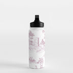 Toile de Jouy French Vintage Rose Lilac Blush & White Water Bottle Gallery Image 3
