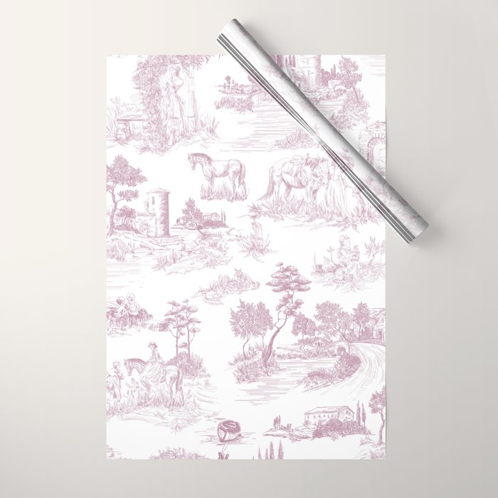 Toile de Jouy French Vintage Rose Lilac Blush & White Wrapping Paper Gallery Image 1