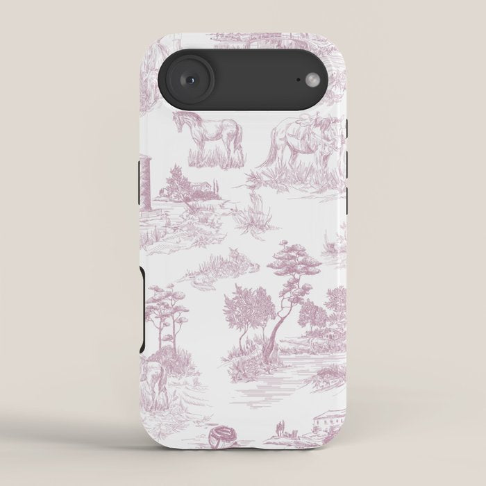 Toile de Jouy French Vintage Rose Lilac Blush & White iPhone Case Gallery Image 2
