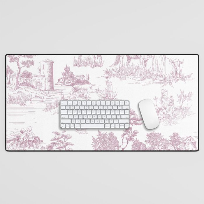 Toile de Jouy French Vintage Rose Lilac Blush & White Desk Mat Gallery Image 1