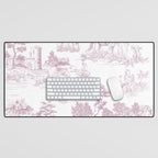Toile de Jouy French Vintage Rose Lilac Blush & White Desk Mat Gallery Image 1