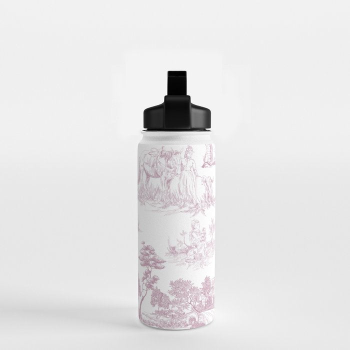 Toile de Jouy French Vintage Rose Lilac Blush & White Water Bottle Gallery Image 2