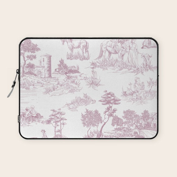 Toile de Jouy French Vintage Rose Lilac Blush & White Laptop Sleeve Gallery Image 1