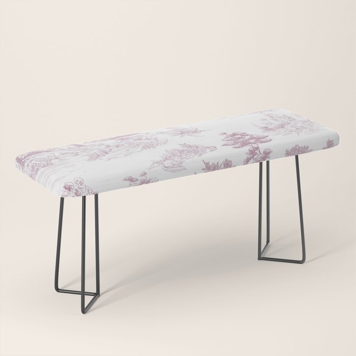 Toile de Jouy French Vintage Rose Lilac Blush & White Bench Gallery Image 1