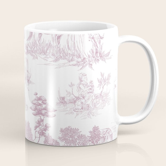 Toile de Jouy French Vintage Rose Lilac Blush & White Coffee Mug Gallery Image 1