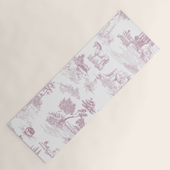 Toile de Jouy French Vintage Rose Lilac Blush & White Yoga Mat Gallery Image 1