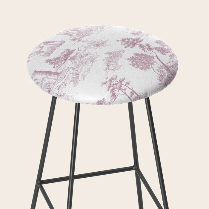 Toile de Jouy French Vintage Rose Lilac Blush & White Stool Gallery Image 2