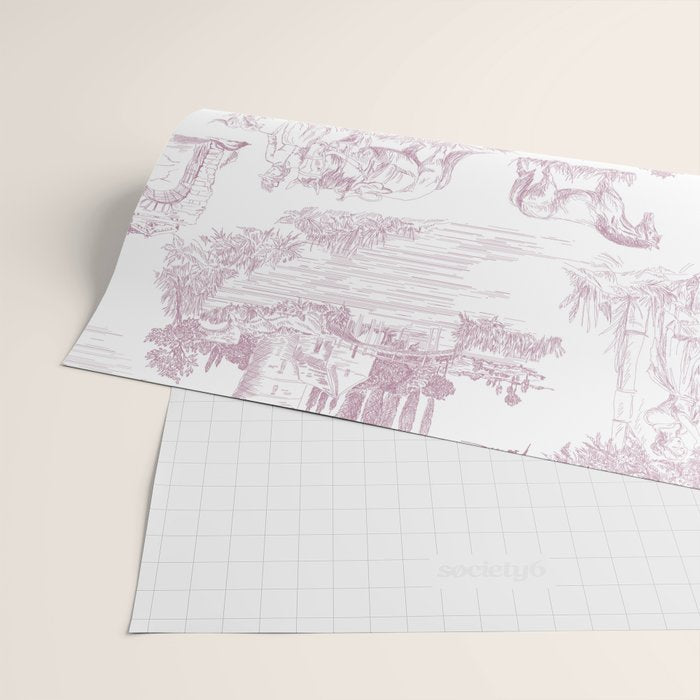 Toile de Jouy French Vintage Rose Lilac Blush & White Wrapping Paper Gallery Image 2