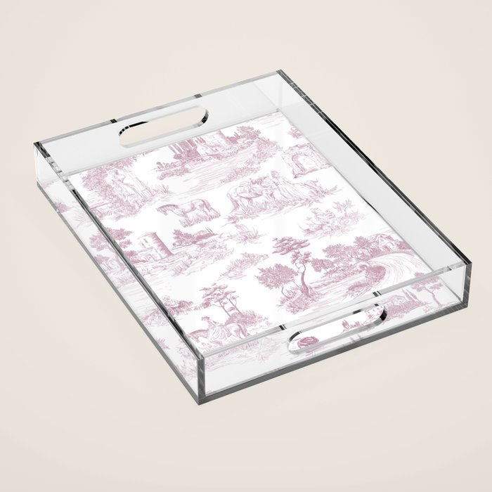 Toile de Jouy French Vintage Rose Lilac Blush & White Acrylic Tray Gallery Image 1