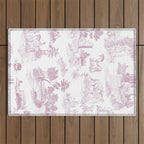 Toile de Jouy French Vintage Rose Lilac Blush & White Outdoor Rug Gallery Image 1