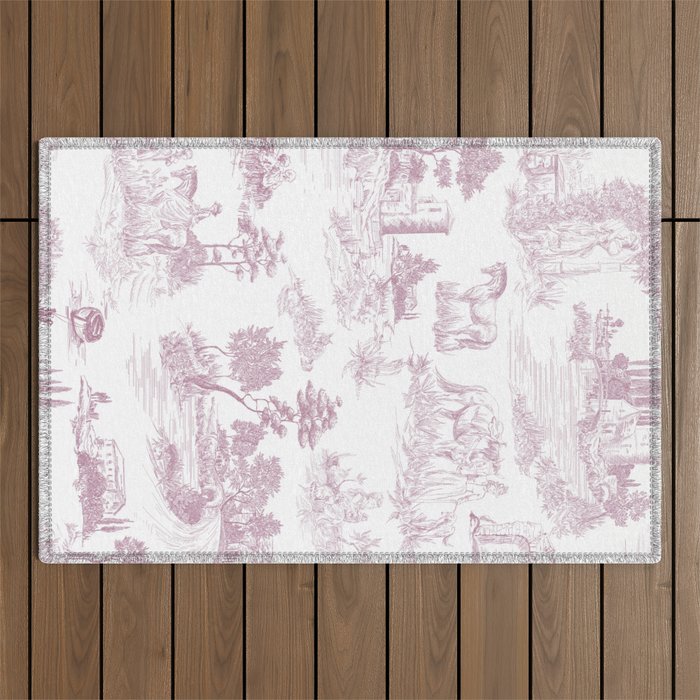 Toile de Jouy French Vintage Rose Lilac Blush & White Outdoor Rug Gallery Image 1