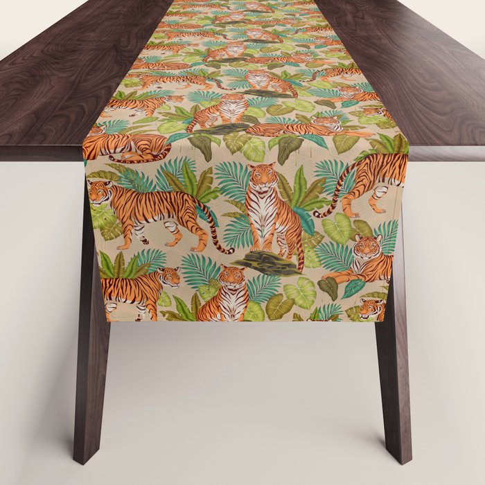 Jungle Tigers In Sand Brown Table Runner Gallery Image 1