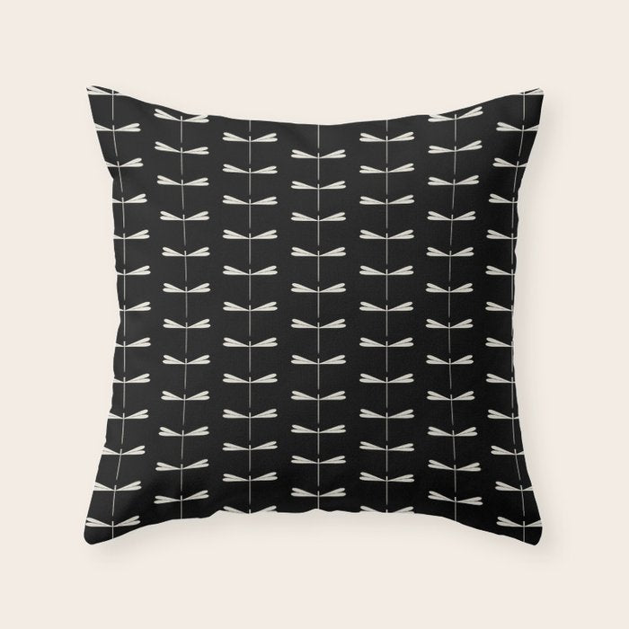 Dragonfly Pattern VII Black Throw Pillow Gallery Image 6