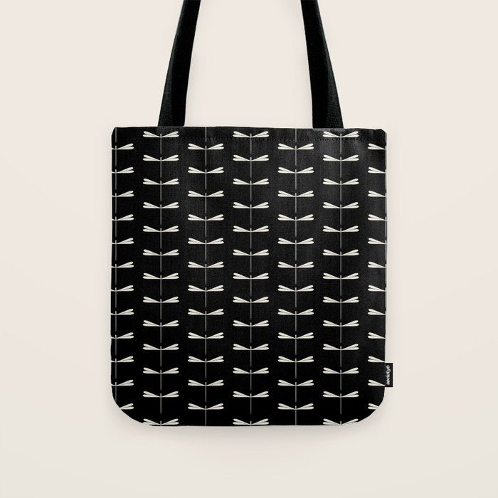 Dragonfly Pattern VII Black Tote Bag Gallery Image 1