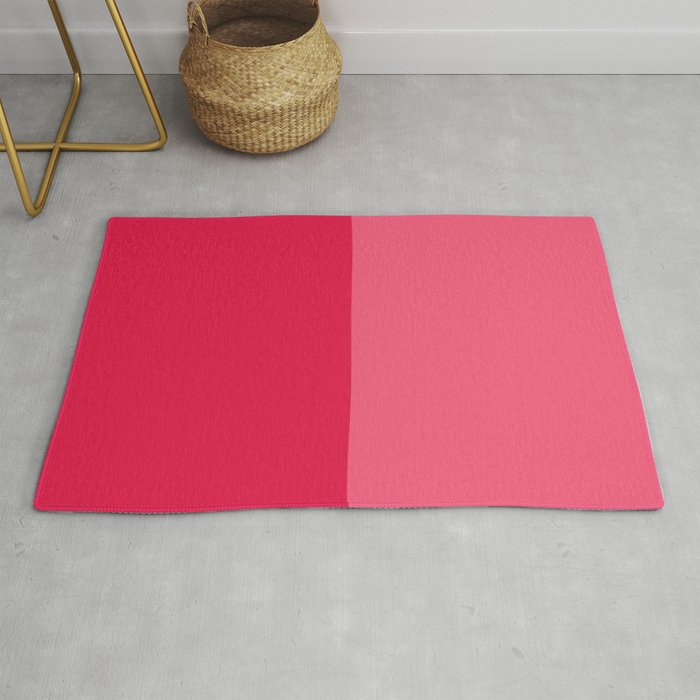 Simple Minimalist Color Block Design in Bold Bright Red and Pink Rose, Minimal Scandinavian Stripes Rug Gallery Image 1