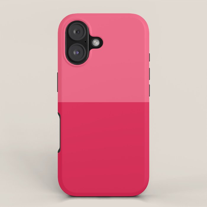 Simple Minimalist Color Block Design in Bold Bright Red and Pink Rose, Minimal Scandinavian Stripes iPhone Case Gallery Image 1