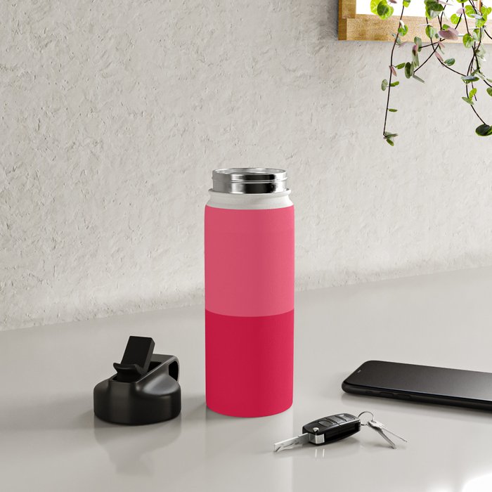 Simple Minimalist Color Block Design in Bold Bright Red and Pink Rose, Minimal Scandinavian Stripes Water Bottle Gallery Image 4