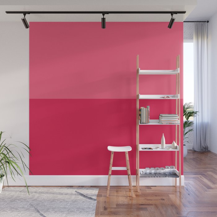 Simple Minimalist Color Block Design in Bold Bright Red and Pink Rose, Minimal Scandinavian Stripes Wall Mural Gallery Image 1