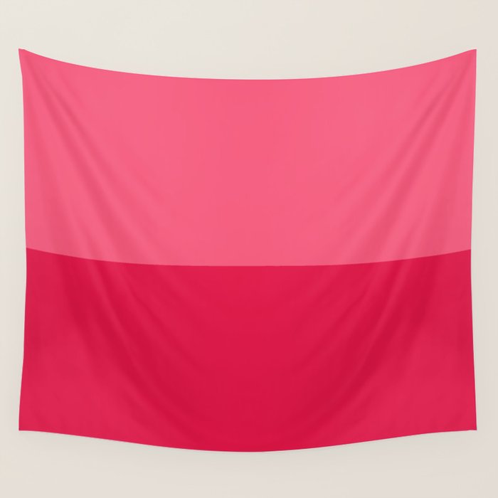 Simple Minimalist Color Block Design in Bold Bright Red and Pink Rose, Minimal Scandinavian Stripes Wall Tapestry Gallery Image 4