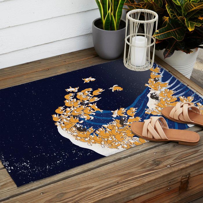 Shiba Inu The Great Wave in Night Outdoor Rug Gallery Image 2