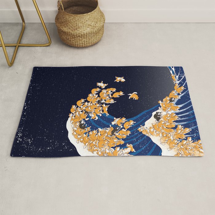 Shiba Inu The Great Wave in Night Rug Gallery Image 1