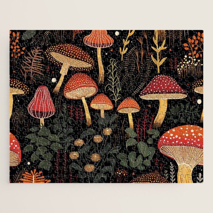Dark Forest Magic Mushrooms Art Jigsaw Puzzle Gallery Image 1
