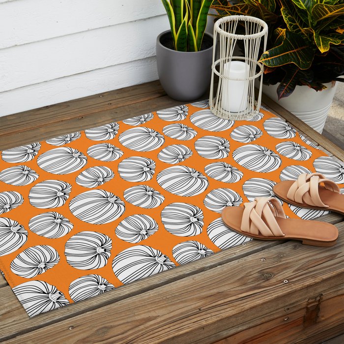 Autumn pumpkin vegetable art pattern Outdoor Rug Gallery Image 2
