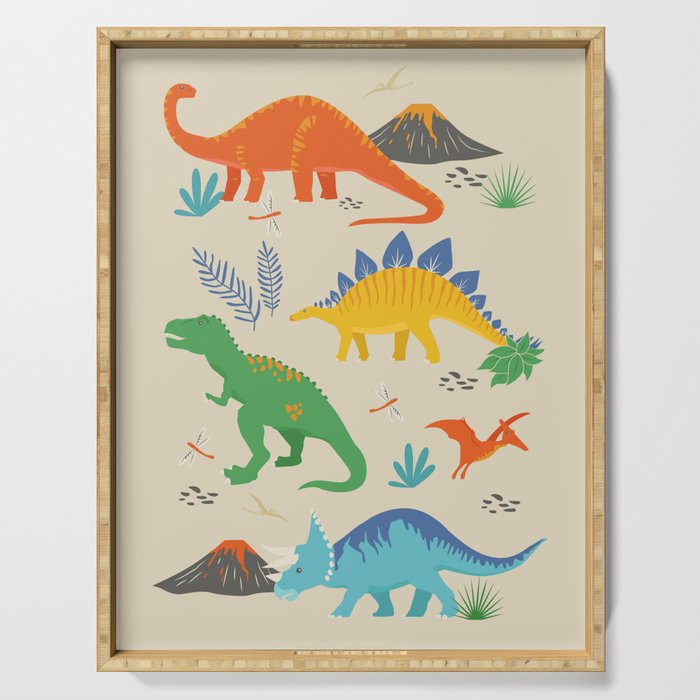 Jurassic Dinosaurs in Primary Colors Serving Tray Gallery Image 1