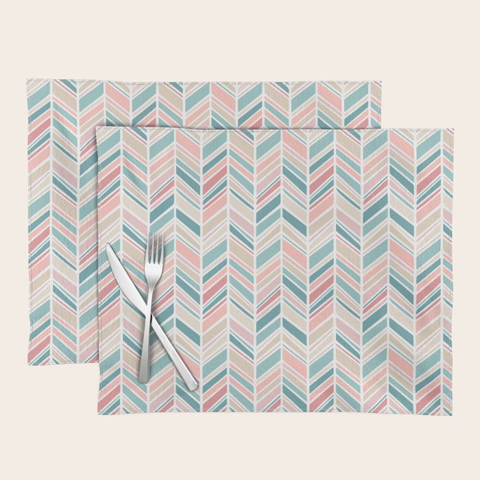 Herringbone Pattern - Cream Coral And Teal Placemat