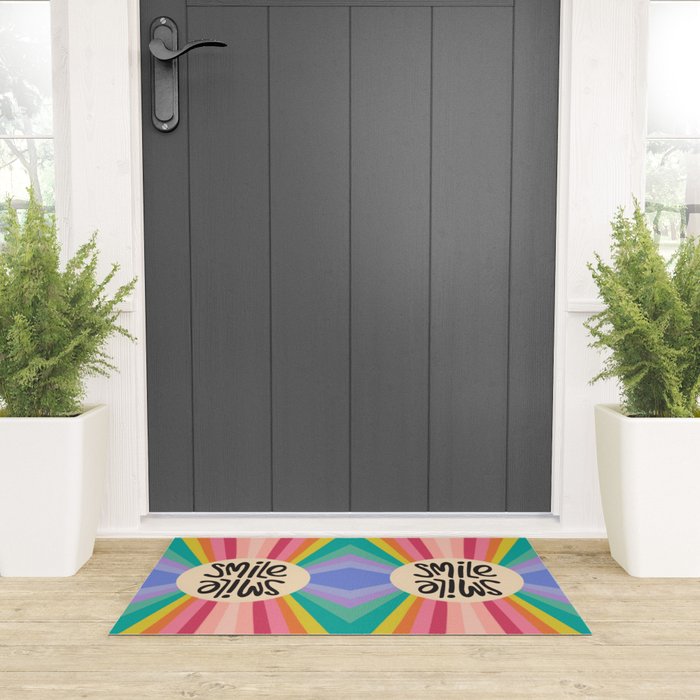 Smile - 70s Retro Sun Rainbow  Welcome Mat Gallery Image 3