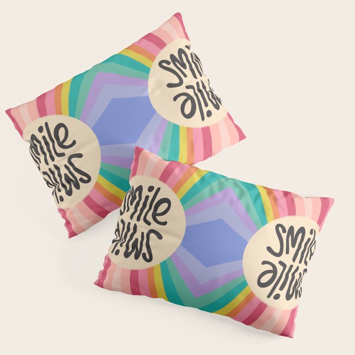 Smile - 70s Retro Sun Rainbow  Pillow Sham Gallery Image 3