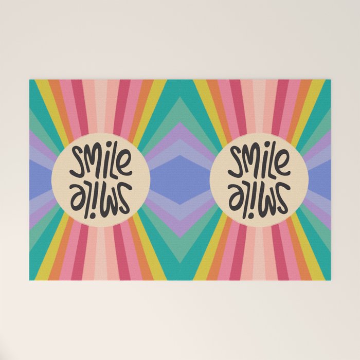 Smile - 70s Retro Sun Rainbow  Welcome Mat Gallery Image 1