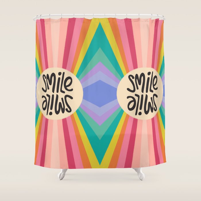 Smile - 70s Retro Sun Rainbow  Shower Curtain Gallery Image 1