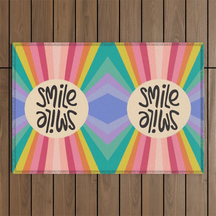 Smile - 70s Retro Sun Rainbow  Outdoor Rug Gallery Image 1
