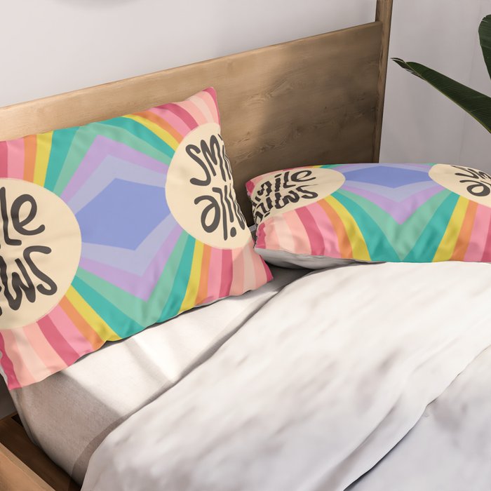 Smile - 70s Retro Sun Rainbow  Pillow Sham Gallery Image 2