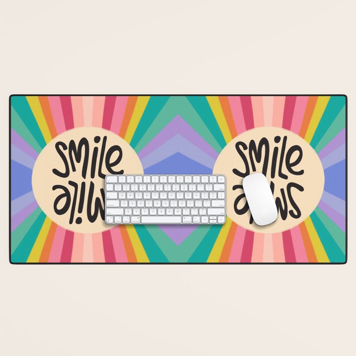Smile - 70s Retro Sun Rainbow  Desk Mat Gallery Image 1