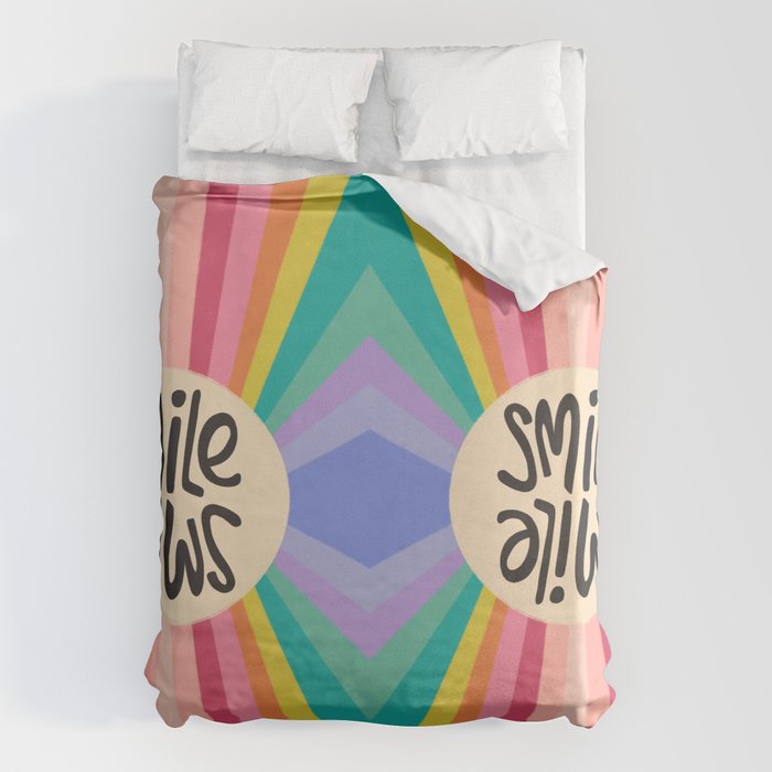 Smile - 70s Retro Sun Rainbow  Duvet Cover Gallery Image 1