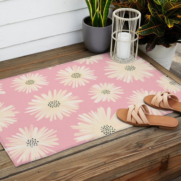 Playful Pink Floral Outdoor Rug Gallery Image 2