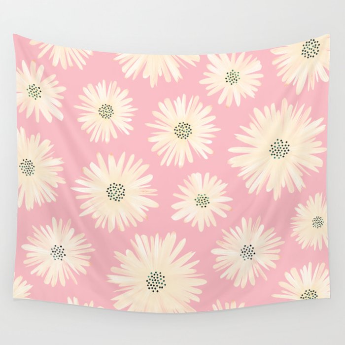 Playful Pink Floral Wall Tapestry Gallery Image 1
