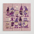 Let it gnome // monochromatic violet little Santa's helpers preparing for Christmas Wood Wall Art Gallery Image 1