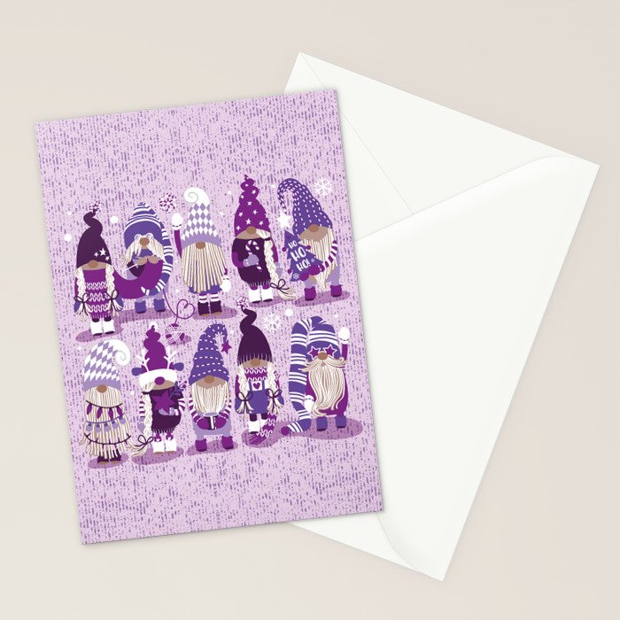 Let it gnome // monochromatic violet little Santa's helpers preparing for Christmas Stationery Card Gallery Image 2
