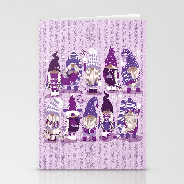 Let it gnome // monochromatic violet little Santa's helpers preparing for Christmas Stationery Card Gallery Image 1