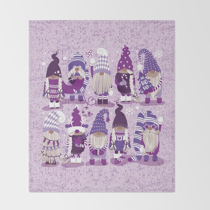 Let it gnome // monochromatic violet little Santa's helpers preparing for Christmas Throw Blanket Gallery Image 2