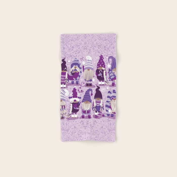 Let it gnome // monochromatic violet little Santa's helpers preparing for Christmas Bath Towel Gallery Image 1