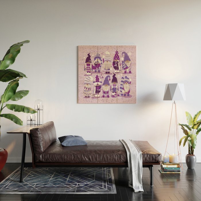 Let it gnome // monochromatic violet little Santa's helpers preparing for Christmas Wood Wall Art Gallery Image 2